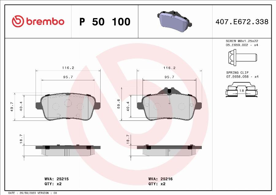 Brembo P 50 100 — Zestaw klocków hamulcowych, hamulce tarczowe