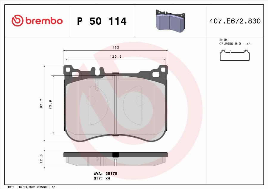 Brembo P 50 114 — Zestaw klocków hamulcowych, hamulce tarczowe