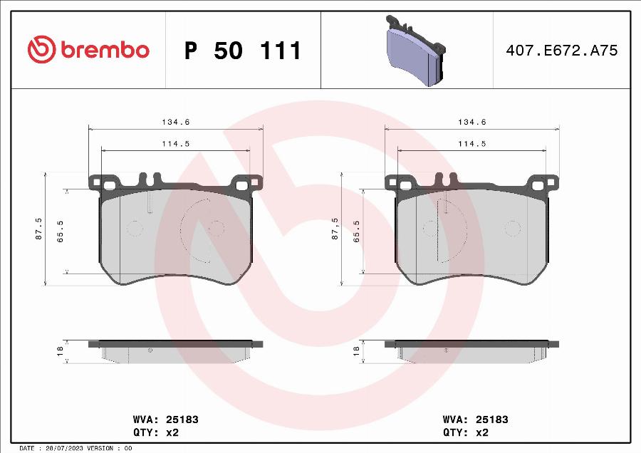 Brembo P 50 111 — Zestaw klocków hamulcowych, hamulce tarczowe