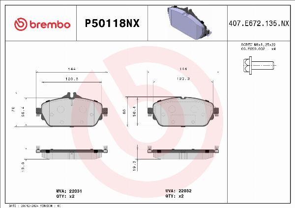 Brembo P50118NX — Zestaw klocków hamulcowych, hamulce tarczowe