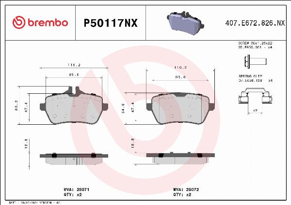 Brembo P50117NX — Zestaw klocków hamulcowych, hamulce tarczowe