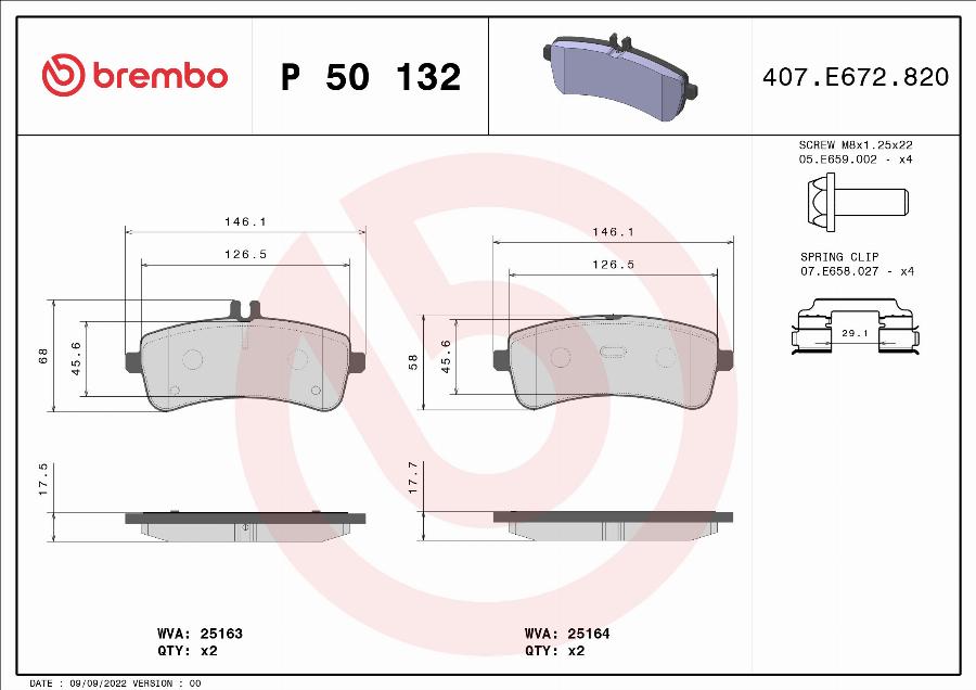 Brembo P 50 132 — Zestaw klocków hamulcowych, hamulce tarczowe