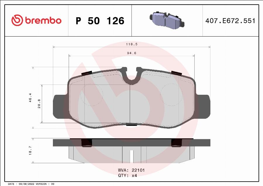 Brembo P 50 126 — Zestaw klocków hamulcowych, hamulce tarczowe