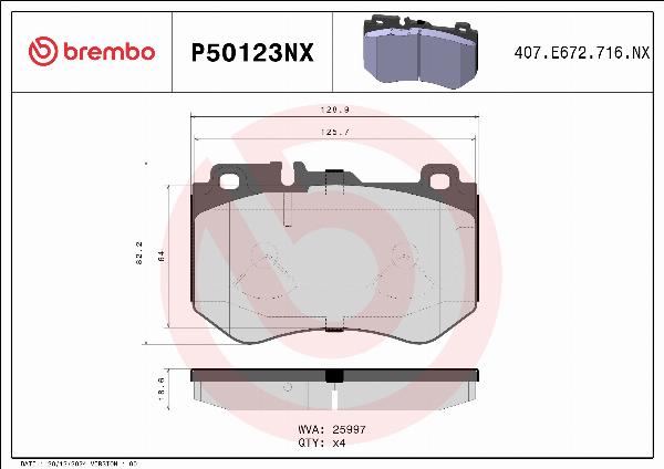 Brembo P50123NX — Zestaw klocków hamulcowych, hamulce tarczowe