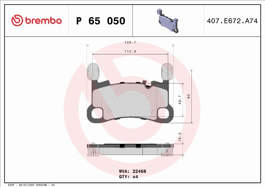 Brembo P 65 050 — Zestaw klocków hamulcowych, hamulce tarczowe