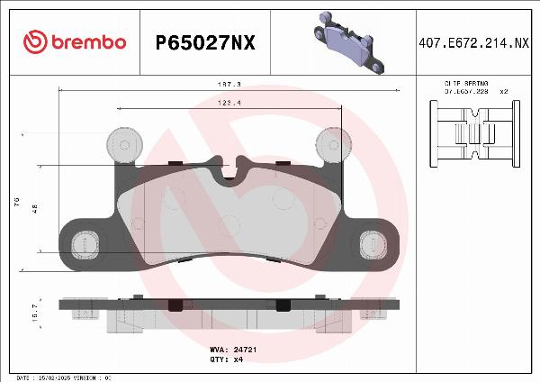 Brembo P65027NX — Zestaw klocków hamulcowych, hamulce tarczowe