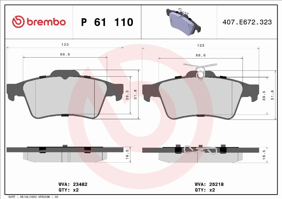 Brembo P 61 110 — Zestaw klocków hamulcowych, hamulce tarczowe