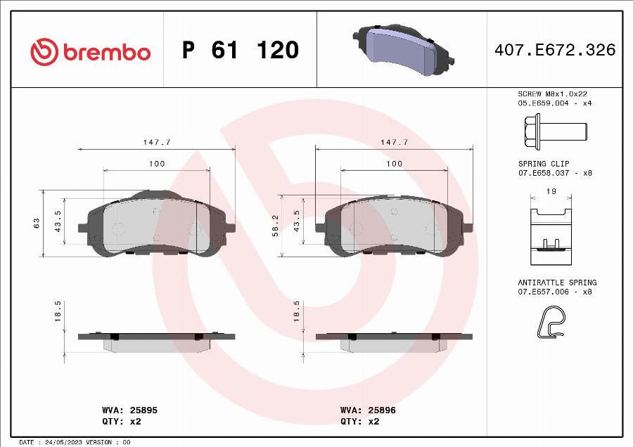 Brembo P 61 120 — Zestaw klocków hamulcowych, hamulce tarczowe