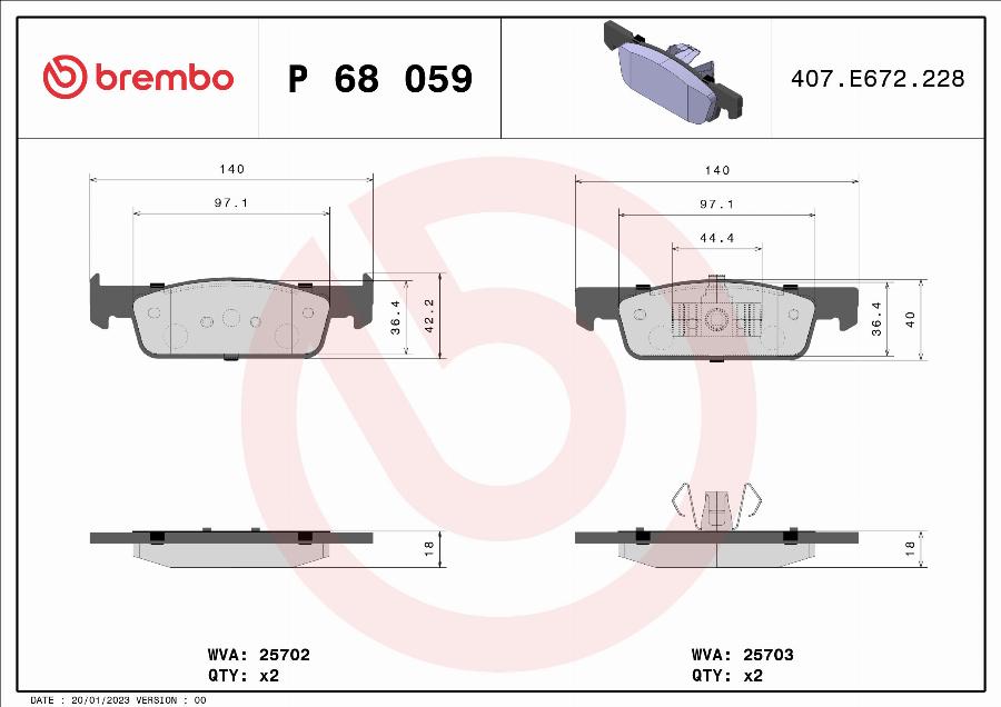 Brembo P 68 059 — Zestaw klocków hamulcowych, hamulce tarczowe