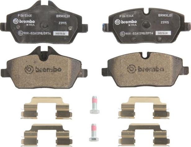 Brembo P 06 034X — Zestaw klocków hamulcowych, hamulce tarczowe
