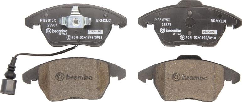Brembo P 85 075X — Zestaw klocków hamulcowych, hamulce tarczowe