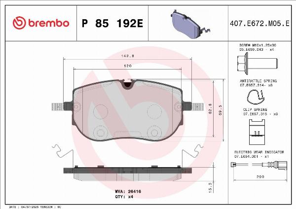 Brembo P 85 192E - Klocek hamulcowy kpl.
