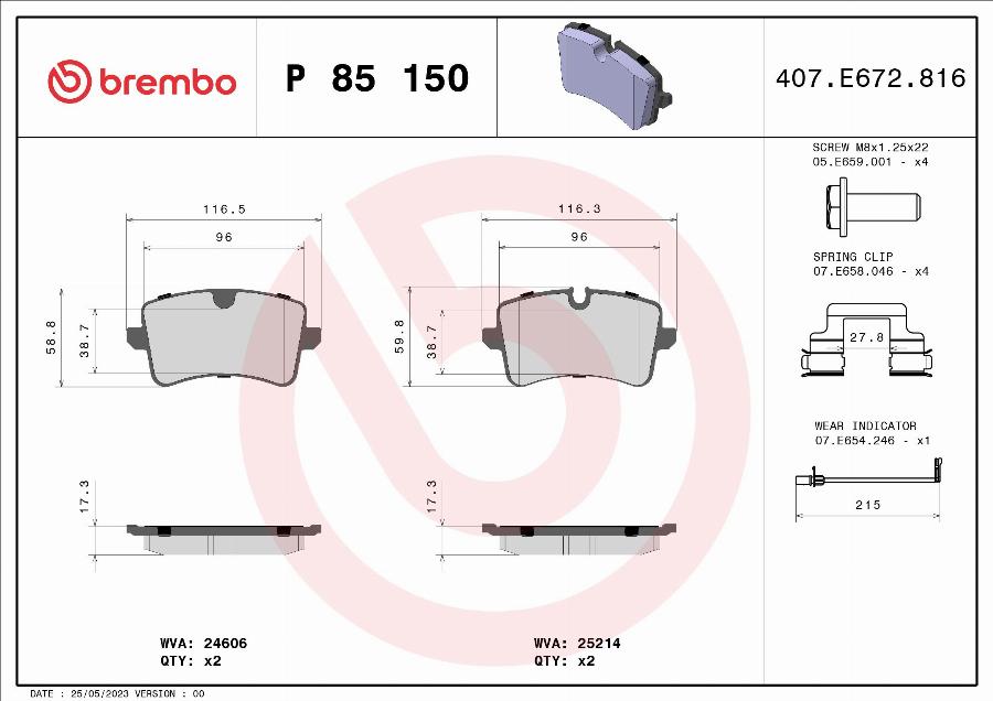 Brembo P 85 150 — Zestaw klocków hamulcowych, hamulce tarczowe