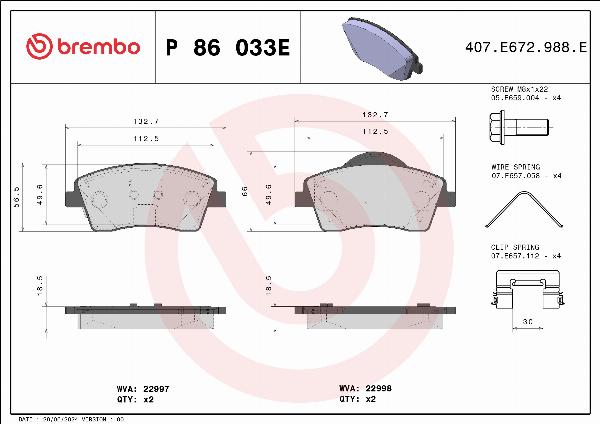 Brembo P 86 033E — Zestaw klocków hamulcowych, hamulce tarczowe
