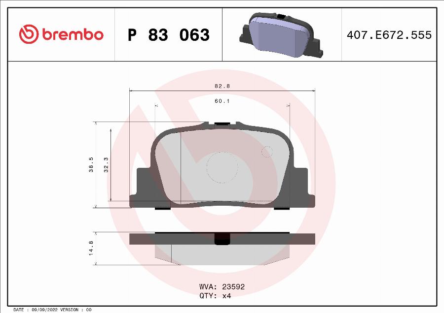 Brembo P 83 063 — Zestaw klocków hamulcowych, hamulce tarczowe