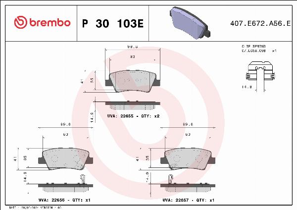 Brembo P 30 103E — Zestaw klocków hamulcowych, hamulce tarczowe