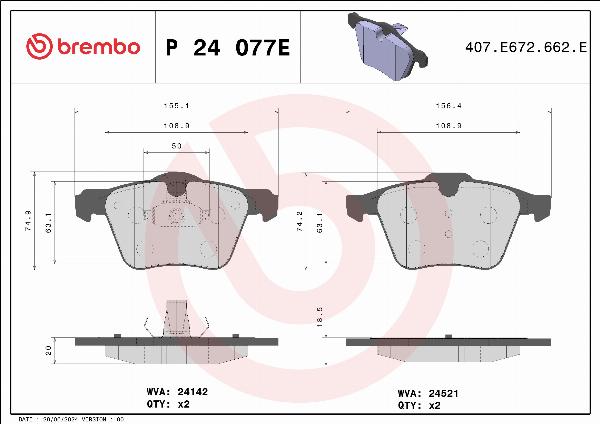 Brembo P 24 077E — Zestaw klocków hamulcowych, hamulce tarczowe