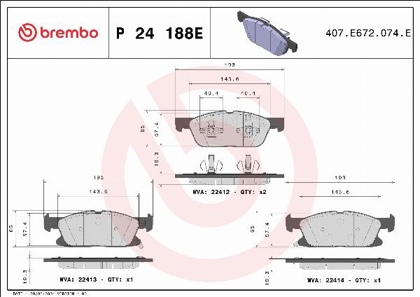 Brembo P 24 188E — Zestaw klocków hamulcowych, hamulce tarczowe