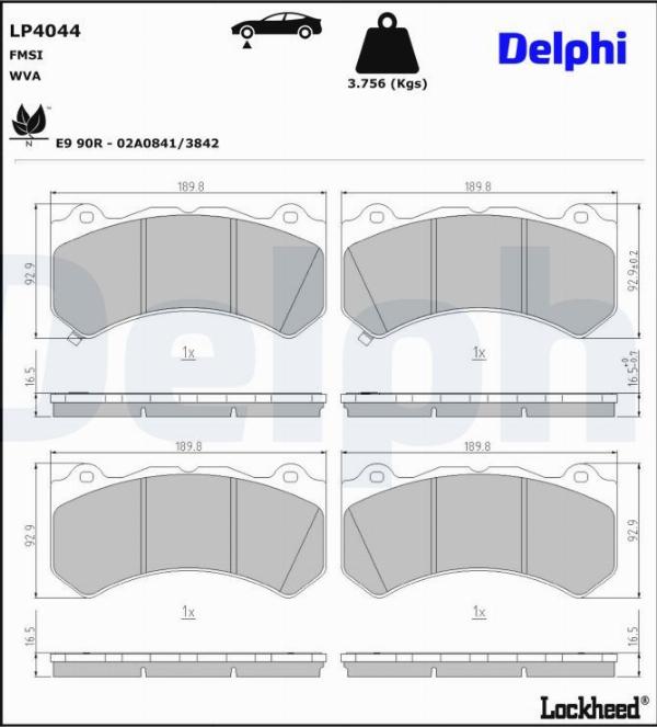 Delphi LP4044 — Zestaw klocków hamulcowych, hamulce tarczowe