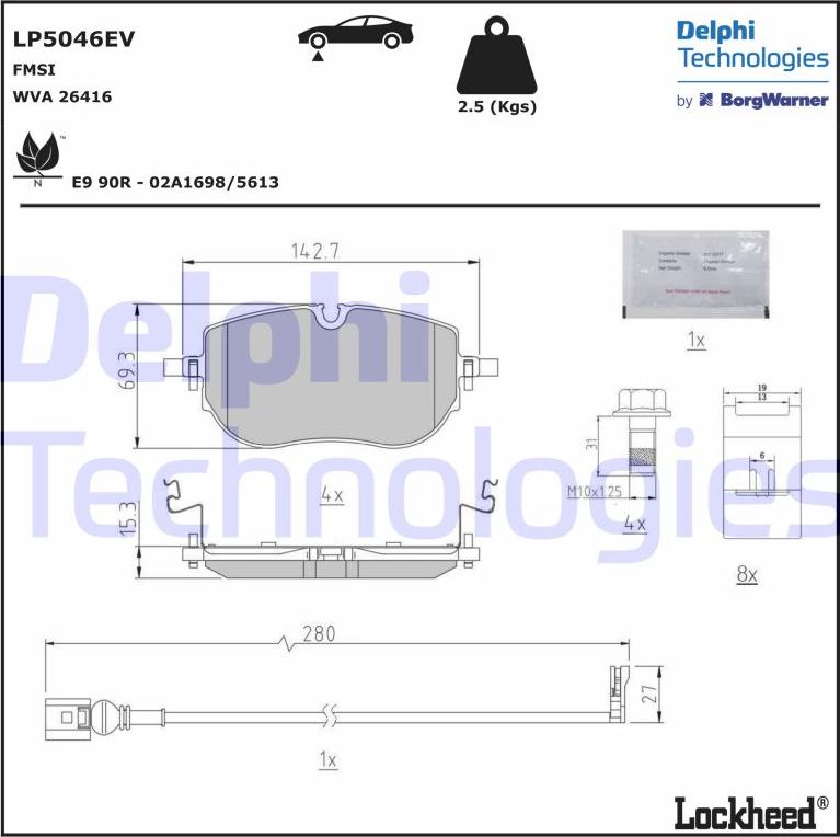 Delphi LP5046EV — Zestaw klocków hamulcowych, hamulce tarczowe