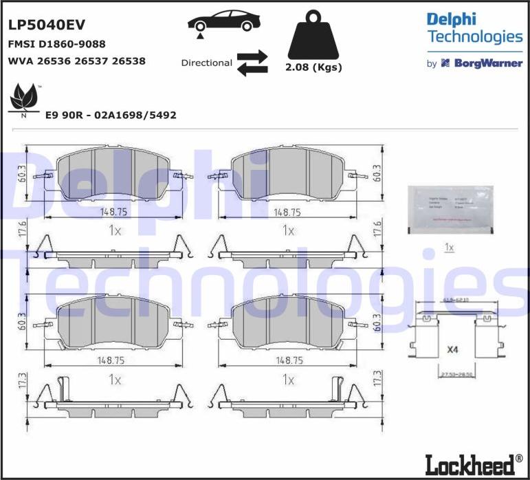 Delphi LP5040EV — Zestaw klocków hamulcowych, hamulce tarczowe