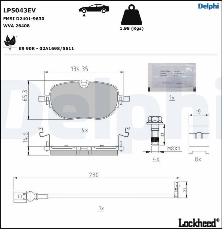 Delphi LP5043EV — Zestaw klocków hamulcowych, hamulce tarczowe