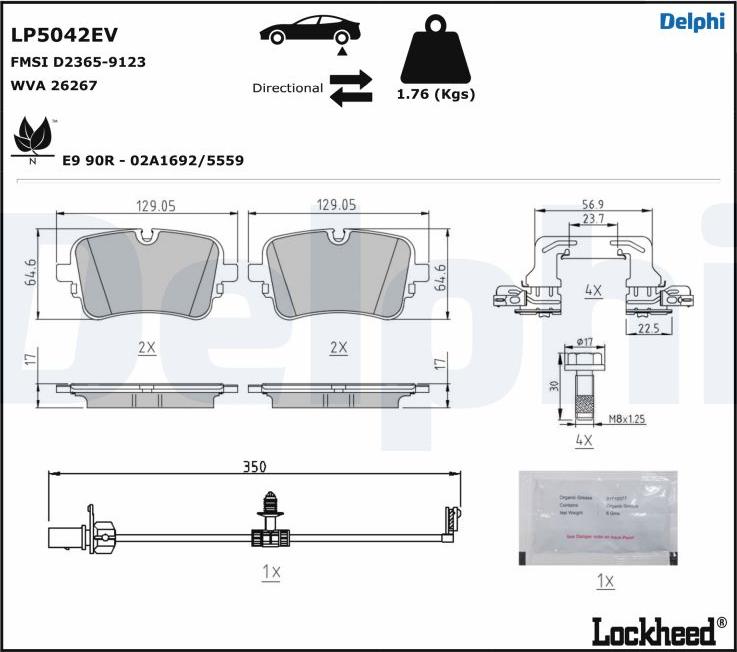 Delphi LP5042EV — Zestaw klocków hamulcowych, hamulce tarczowe