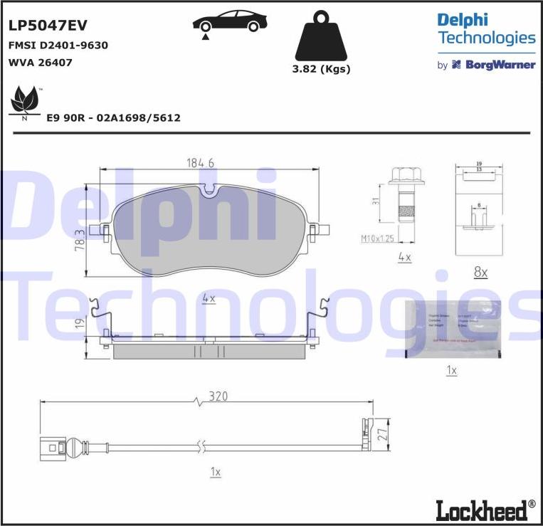 Delphi LP5047EV — Zestaw klocków hamulcowych, hamulce tarczowe
