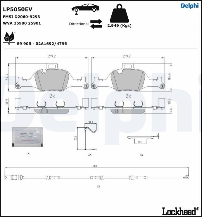 Delphi LP5050EV — Zestaw klocków hamulcowych, hamulce tarczowe