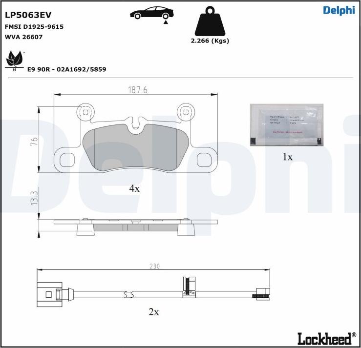 Delphi LP5063EV — Zestaw klocków hamulcowych, hamulce tarczowe