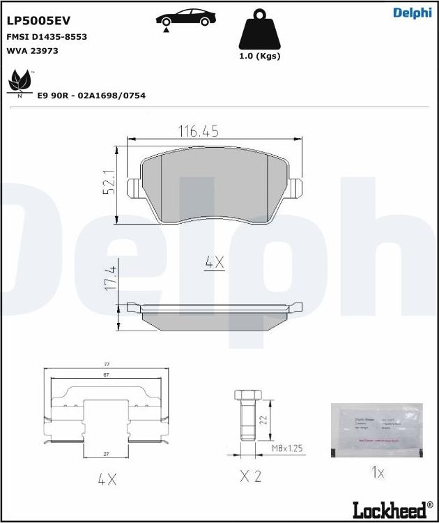 Delphi LP5005EV — Zestaw klocków hamulcowych, hamulce tarczowe