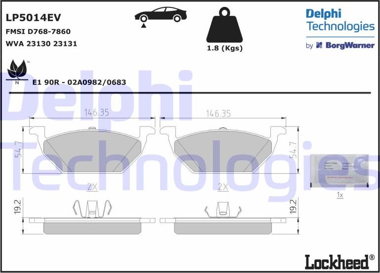 Delphi LP5014EV — Zestaw klocków hamulcowych, hamulce tarczowe