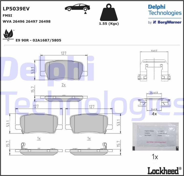 Delphi LP5039EV — Zestaw klocków hamulcowych, hamulce tarczowe