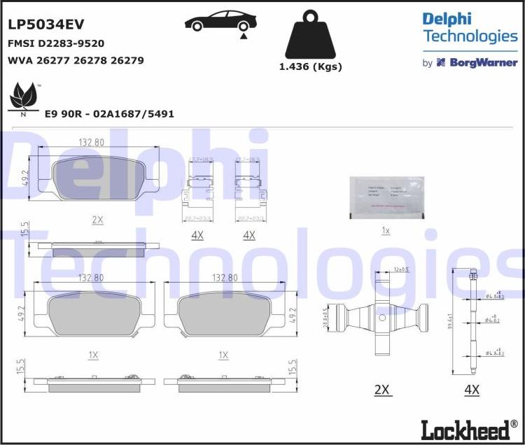 Delphi LP5034EV — Zestaw klocków hamulcowych, hamulce tarczowe