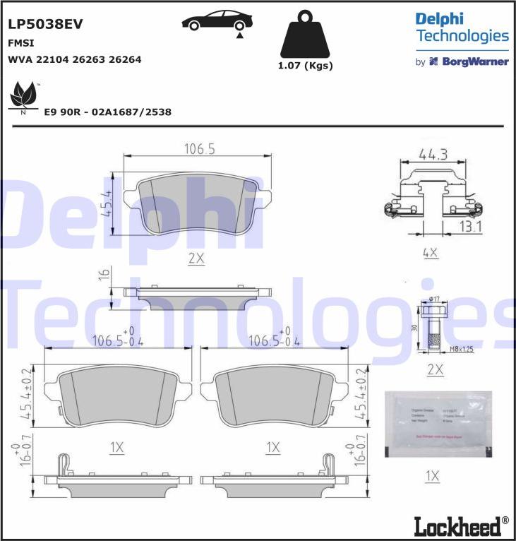 Delphi LP5038EV — Zestaw klocków hamulcowych, hamulce tarczowe
