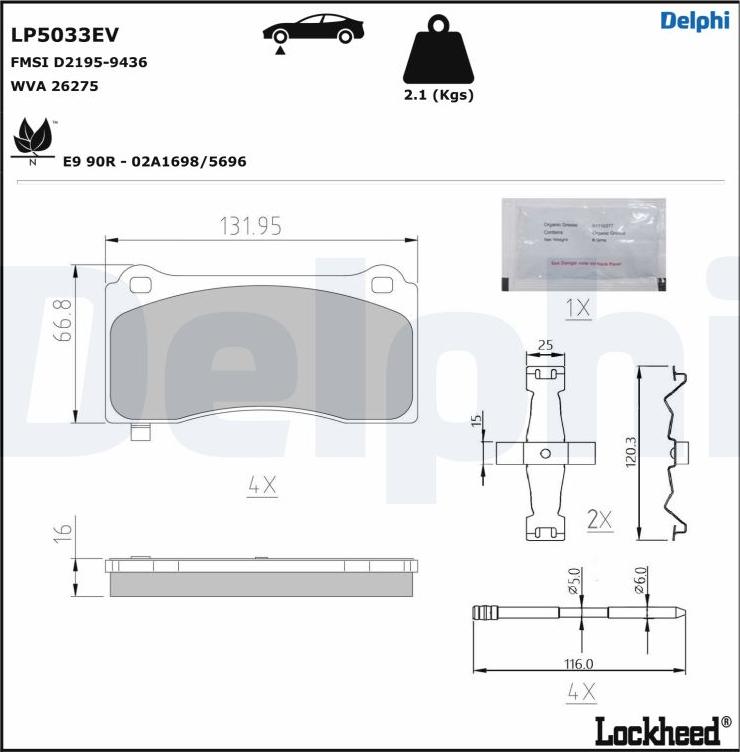 Delphi LP5033EV — Zestaw klocków hamulcowych, hamulce tarczowe