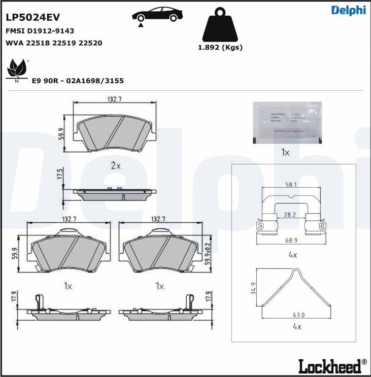 Delphi LP5024EV — Zestaw klocków hamulcowych, hamulce tarczowe