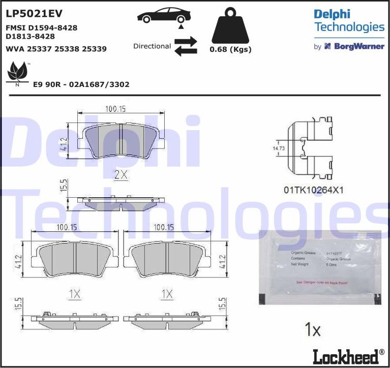 Delphi LP5021EV — Zestaw klocków hamulcowych, hamulce tarczowe