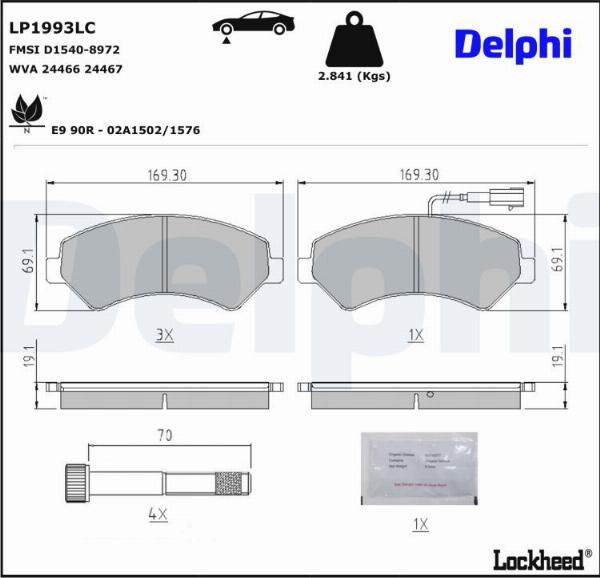 Delphi LP1993LC — Zestaw klocków hamulcowych, hamulce tarczowe