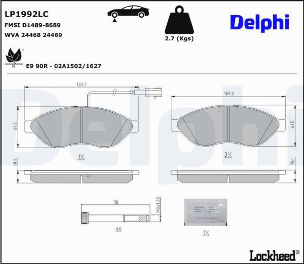 Delphi LP1992LC — Zestaw klocków hamulcowych, hamulce tarczowe