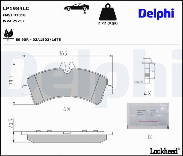 Delphi LP1984LC — Zestaw klocków hamulcowych, hamulce tarczowe