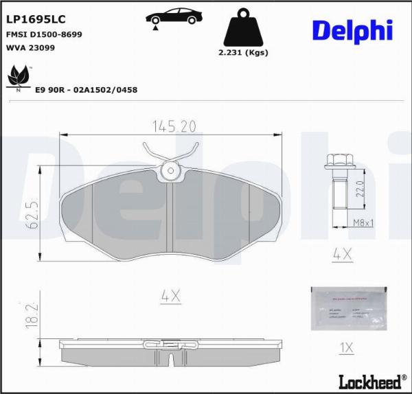 Delphi LP1695LC — Zestaw klocków hamulcowych, hamulce tarczowe