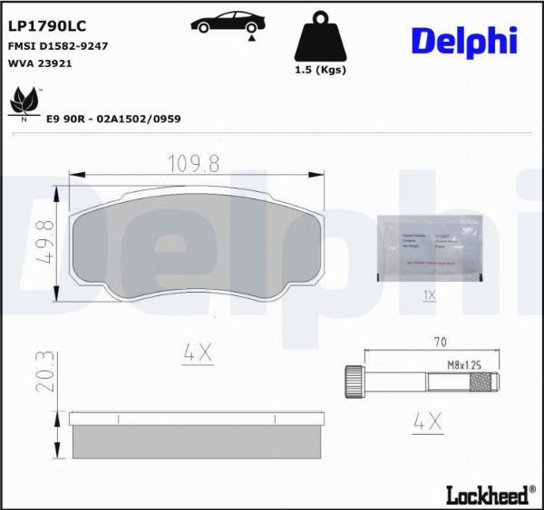 Delphi LP1790LC — Zestaw klocków hamulcowych, hamulce tarczowe