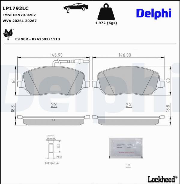 Delphi LP1792LC — Zestaw klocków hamulcowych, hamulce tarczowe