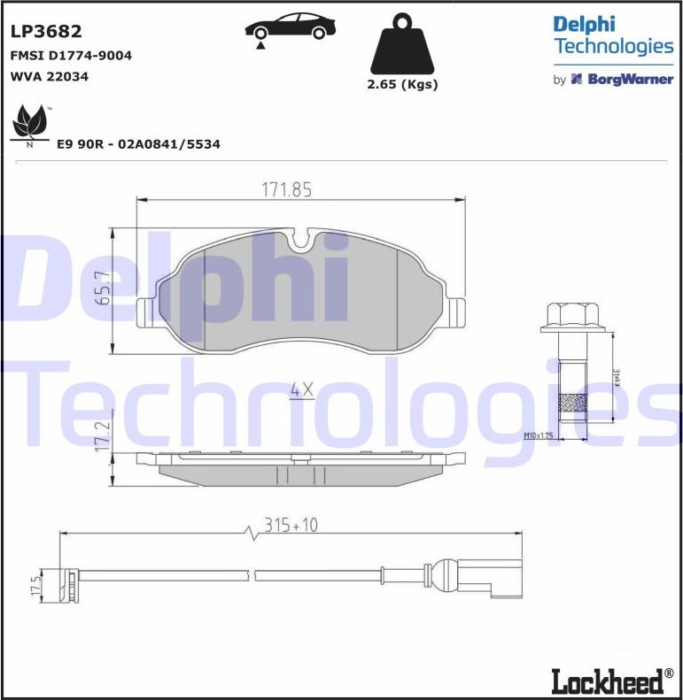 Delphi LP3682 — Zestaw klocków hamulcowych, hamulce tarczowe