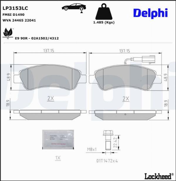 Delphi LP3153LC — Zestaw klocków hamulcowych, hamulce tarczowe