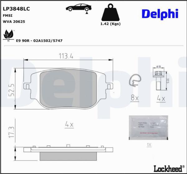 Delphi LP3848LC — Zestaw klocków hamulcowych, hamulce tarczowe