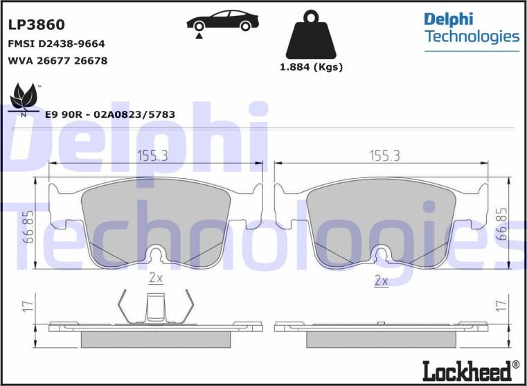 Delphi LP3860 — Zestaw klocków hamulcowych, hamulce tarczowe