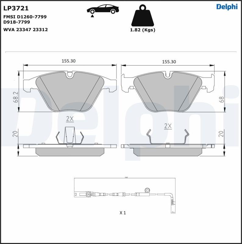 Delphi LP3721 — Zestaw klocków hamulcowych, hamulce tarczowe