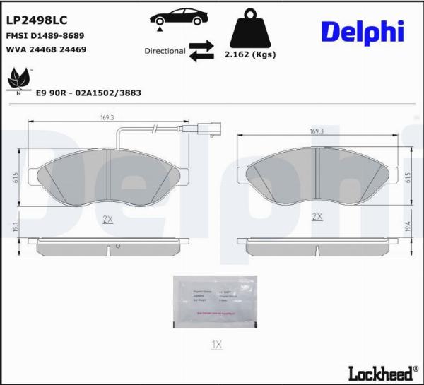 Delphi LP2498LC — Zestaw klocków hamulcowych, hamulce tarczowe